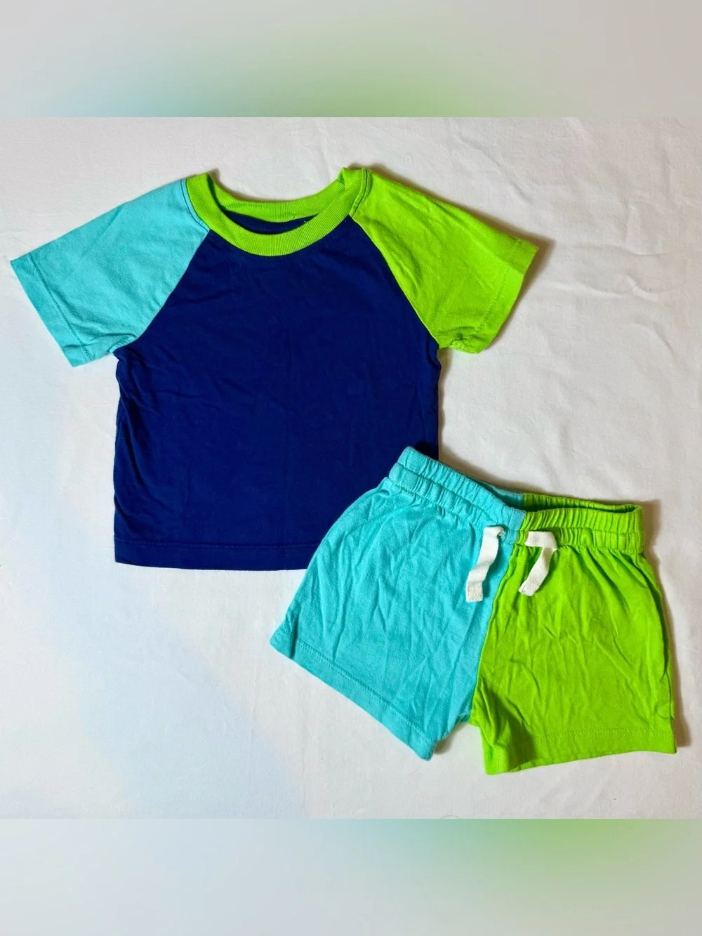 Hanna Andersson Baby Colorblock Top & Shorts Set Boys 6-12M 70 cm T-Shirt Cotton